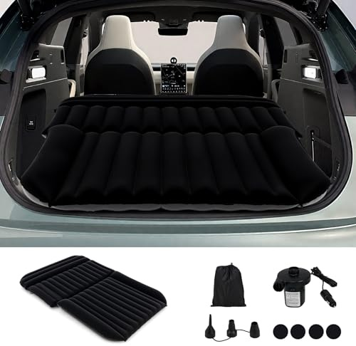GOPLUS Matelas Voiture, Matelas Gonflable Voiture pour SUV Floconné avec Pompe, 3 Buses et Sac de Transport, Lit Gonflable Portable pour Voyage, Camping, Pêche, 130x190x15 CM (Noir)