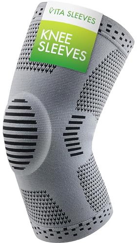 FREEZE2TRIM Vita Sleeves Knees 7-Zone Compression Sleeve Brace | Breathable Lightweight Support Sore Stiff Knee in Running, Sports, Workouts | Anti-Slip Grip, Moisture-Wicking (S/M-L/XL) (Small/Medium)