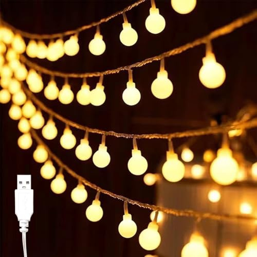 Koboko USB-ljuskedja kula, 6 m, 40 LED-ljuskedja inomhus, utomhus | Varmvita ljuskedjor kulor, kulljusslingor USB-drift, dekorativa lampor för trädgård, bröllop, jul