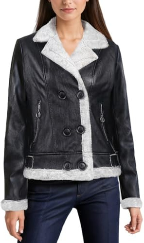 HotYou Invierno Chaqueta de Cuero Sintético con Forro Polar para Mujer Abrigo Corto de Motociclista de Otoño Cazadora Biker Elegantes Blazer,Gris,S
