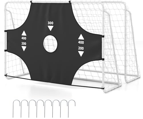 COSTWAY Fotbollsmål med avtagbar målvägg, 215 x 152 cm, 5 hål, metallram, fotbollsmål för trädgård, vädertålig, fotbollsmålning för barn och vuxna