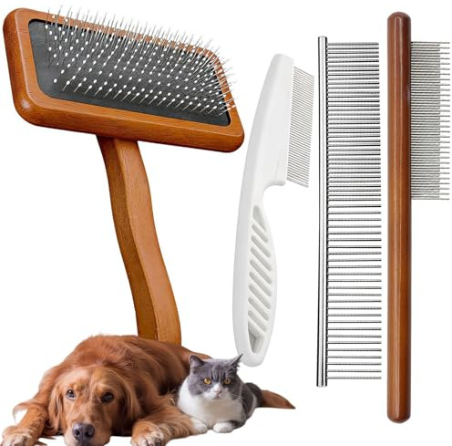 4PCS Dog Grooming Brush Slicker Dog Brush, Slicker Brush for Dog Grooming, Cat Brush for Short Hair and Medium Haired Cats Puppy Brushes Comb Removing Tangles Knots and Removing Loose Hair for Pets