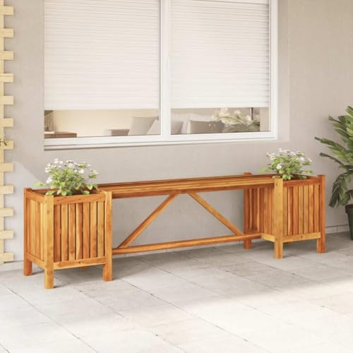 Generico Panca Giardino con 2 Fioriere 150x30x40cm Legno Massello Acacia,Panchine da Giardino