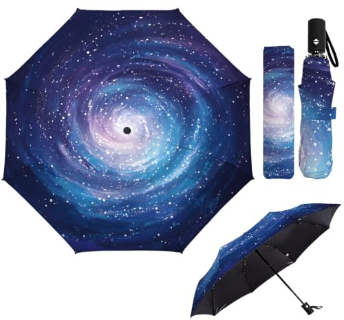 MAYJOYDIY Paraguas plegable automático, resistente al viento, paraguas de viaje de 107 cm, paraguas compacto para mujeres y hombres, protección contra la lluvia y el sol, Cielo estrellado