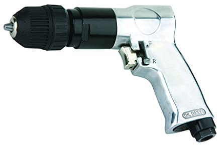 Taladro Neumático Reversible Automático de 10 mm | Para Compresor de Aire, 1800 RPM, Incluye racor macho de 1/4 | Ideal Para Bricolaje | Taladro Profesional Con Mandrino Automático Sin Llave | Plata