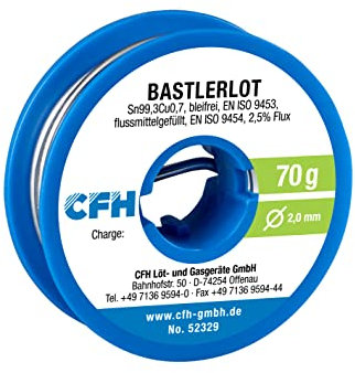 CFH Bastlerlot EL 329 – Lötzinn Ø 2,0 mm, 70 g, flussmittelgefüllt, bleifrei, ideales Lot für Reparaturen und Lötprojekte im Handwerk, hochwertige Qualität, Made in Germany
