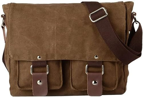 Office Sky Laptop Bag 14 inch Mens Canvas Leather Messenger Bags Briefcase Crossbody Satchel Shoulder School Bag Travel Hiking Camping Bag ipad Bag Book Bag Satchel School Bag (Coffe)