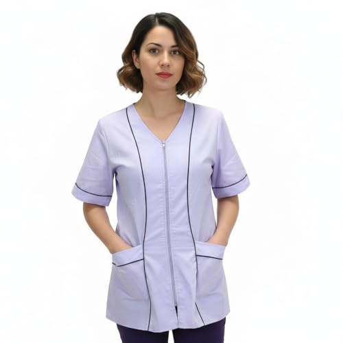 Camice da Lavoro Donna, Casacca con Zip, per Pulizie, Estetista, Parrucchiera, Maestra d'Asilo,