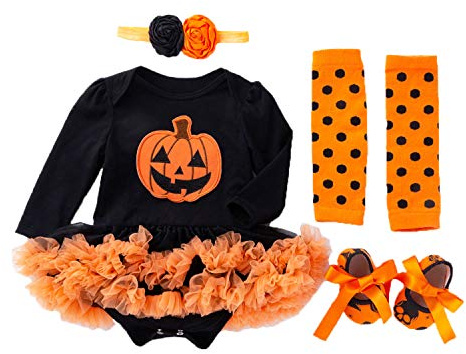 BabyPreg Mi Primer Traje de Halloween para niña Infantil Disfraz de Acción de Gracias Conjunto de Vestido de Calabaza para bebé(6-9 Meses, Calabaza Larga)