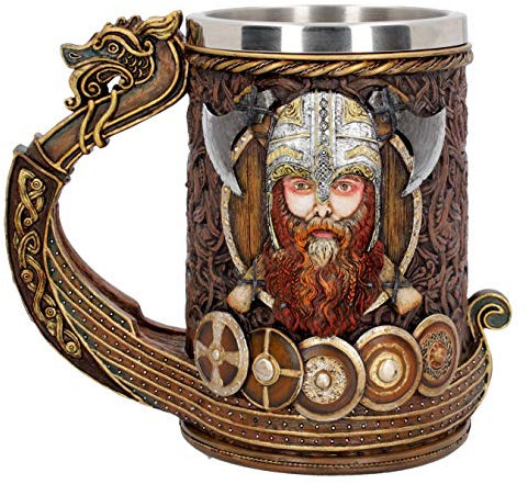 Nemesis Now Drakkar Bierkrug mit Drachenboot, Kunstharz, mit Edelstahl, bemalt, Einheitsgröße