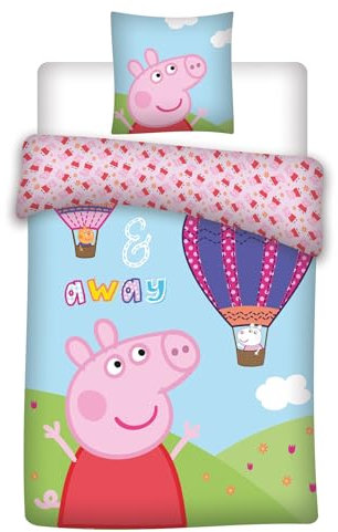 Peppa Pig Peppa Pig Bettwäsche und der Ballon, Bettdeckenset, Kissenbezug 40 x 60 cm, Bettbezug 100 x 135 cm, 100 Baumwolle Öko-TEX