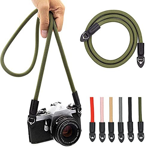 wieehtes Kameragurt aus Seil:100cm Nylon Kletterseil Kamera Hals Schultergurt für Spiegellose/Kleine Kameras(Grün)