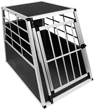 Pet Car Transport Crate Cage Large Aluminium Travel Box Trapezoidal Dog Cat Puppy Carrier Estate Vehicle 1 Door 69 x 65 x 90cm | FREE Plastic Washable Mat