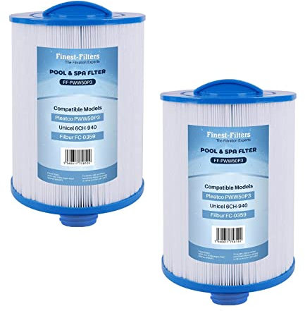 Finest-Filters 2 x Hot Tub Spa Replacement Water Filter Cartridge PWW50P3 Compatible For Pleatco Unicel 6CH-940, Filbur FC-0359 & Darlly SC-745 Spa Water Filters