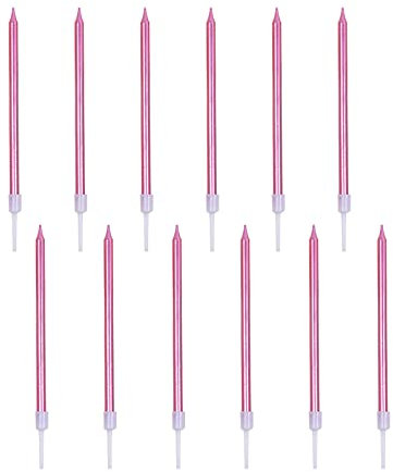 12pcs Birthday Candles,Metallic Birthday Cake Candles in Holders,5.1 inch Long Thin Cupcake Candles Topper for Birthday Wedding Baby Shower Party Decoration(Rose Gold)