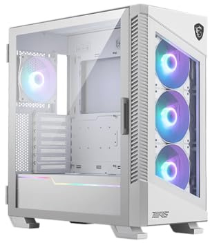 MSI MPG Velox 100R White - Mid-Tower Gaming PC Case - Tempered Glass Side Panel - 4 x 120mm ARGB Fans - Liquid Cooling Support up to 360mm Radiator - Mesh Panel for Optimized Airflow