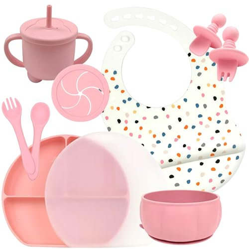 LAUTOKI® | Coffret Repas Bebe | 11 Pièces Sans BPA | Assiette bebe | Verre bebe anti fuite | Cuillere bebe apprentissage | Set Vaisselle bebe | Bavoir et Bol | Dans un Coffret Cadeau | Cadeau bebe