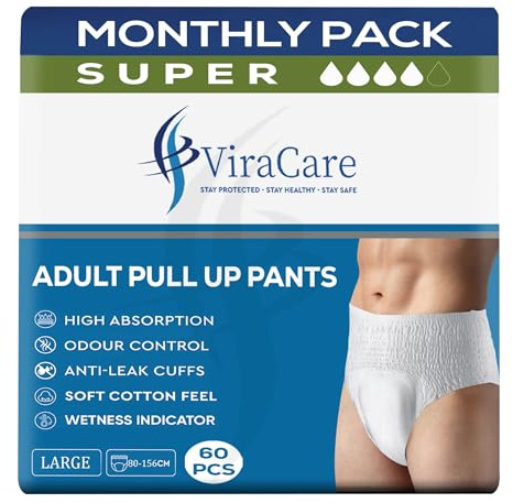 60 x Incontinence Pants Men & Women | with Wetness Indicator & Soft-Stretch Waistband | Adult Nappies | Waist Size Large 80-156 cm | Adult Diapers | (Large)