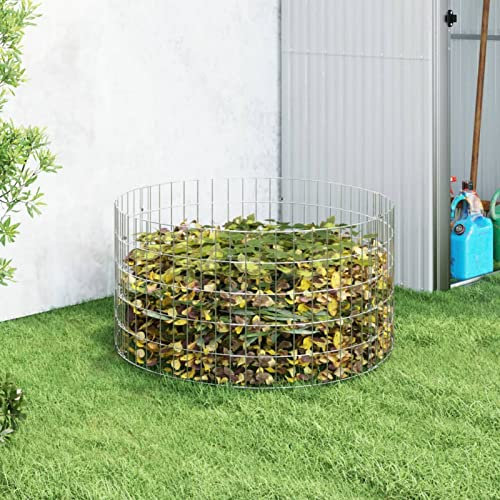 Rantry Compostatrice da giardino in acciaio zincato Ø100 x 50 cm Compostatore Capacità di 300 L Compostiera Organica per Produzione Concime da Giardino Esterno con 48 Ventilatori 60,5 x 60,5 x 81,5 cm