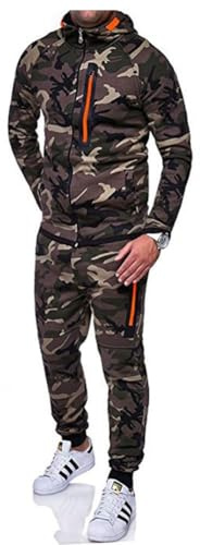 AIYINIY Tuta casual da uomo Set Camouflage Cerniera Primavera Autunno Felpa con cappuccio Pantaloni Felpa Tuta Bodybuilding Allenamento Palestra, Verde mimetico., M