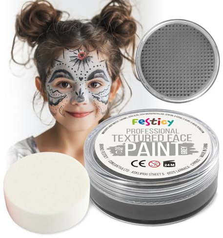 Festicy maquillaje profesional, 20g maquillaje y 1 esponja de maquillaje I maquillaje infantil carnaval Halloween I pintura facial vegana, maquillaje cara niños, maquillaje carnaval (Gris)