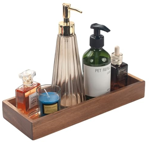 Bandeja de Baño de Madera de Acacia, Bandeja de Madera Rectangular para Perfumes, Cosméticos, Velas, Botellas de Jabón, Pequeñas Plantas (30 x 11.5 x 4 cm)
