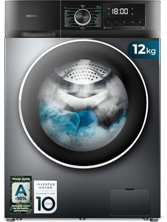 Cecotec Lave-linge 12Kg Chargement Frontal Bolero DressCode 12500 Inverter Steel. Finition Acier, Inverter Plus, SteamMax, 16 programmes, Nettoyage à la vapeur, DelayStart, Écran De Contrôle Total
