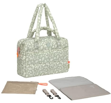 LÄSSIG Baby Wickeltasche mit Tragegriff und Wickelunterlage, Kinderwagenbefestigung, wasserabweisend/GRE Everyday Bag Leo light khaki