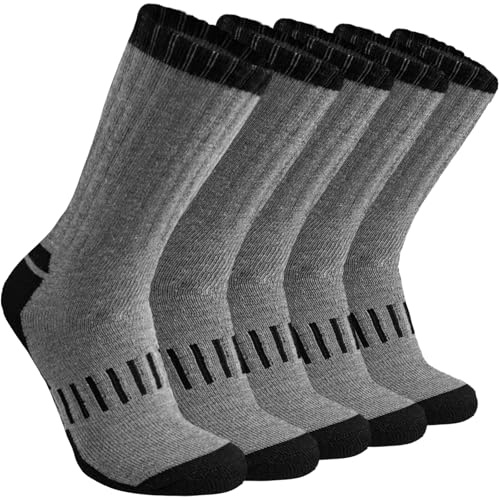 Wamicu Mens Thermal Work Socks—5 Pairs Thicken Cushion Winter Warm Hiking Walking Boot Socks for Outdoor Athletic and Daily Wear, UK 6-11.