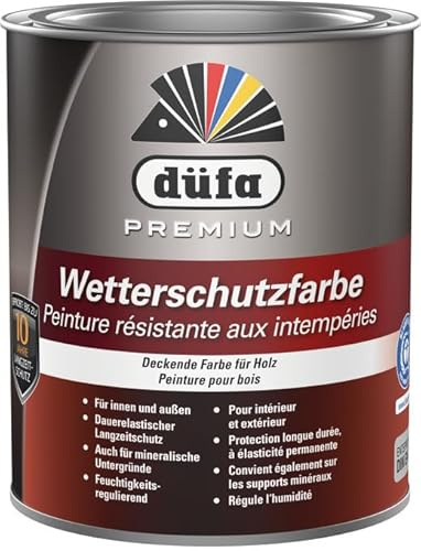 düfa Premium Wetterschutzfarbe WEISS 750ml Holzfarbe Dauerschutzfarbe Holzlack │ Wasserbasiert │ für Innen & Außen
