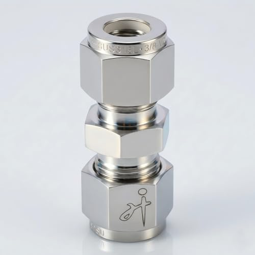 VALVENTO 316 Stainless Steel Compression Tube Fitting 1/2 OD x 1/2 OD Straight Union Adapter Connector with Double Ferrules for Oil, Chemical, and Natural Gas Connections