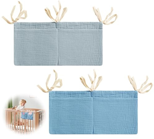 2PCS Organisateur de Lit de Bébé, Suspendu Organisateur de Couches Sac Rangement pour Lit Bébé Rangement Suspendu Lit Bebe Organiseurs de Lit pour Chambre d'enfant pour Stocker des Vêtements Couche
