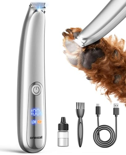 oneisall Tondeuse à pattes pour chien avec lumière LED, Tondeuse chat | Rechargeable sans fil, 35dB Silencieuse, Trimmer Animaux Pattes de chien Professionnelle - Pour patte, yeux, oreilles, visage