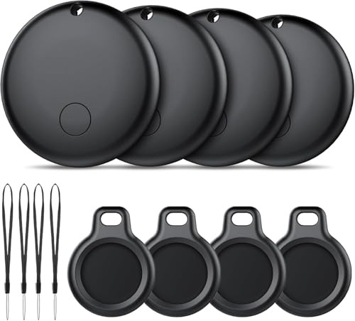 Android Smart Tag, Traceur Lot de 4, Fonctionne avec l’app Google Localiser (Uniquement Android), Équipé d'un Étui de Protection, IP68 Imperméable, pour Les clés/Portefeuilles/Valises, Noir