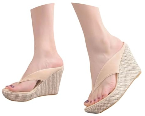 Generisch Sandalias de playa bohemias de 9 cm de altura con tacón de bloque y diseño de separadores de dedos para uso diario, viajes, estilo verano