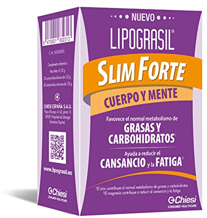 LIPOGRASIL Slim Forte Cuerpo y Mente, Grasas y Carbohidratos, Complemento Alimenticio, Ingredientes Origen Natural, 20+40 Comprimidos