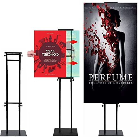 ybaymy Plakatständer Höhenverstellbar Präsentationsständer, Doppelseitiger Posterständer Metall Infoständer Kundenstopper Outdoor, Verstellbarer Werbeständer für Einkaufszentren (Schwarz)