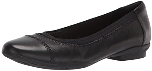 Clarks Women's Sara Bay Ballet Flat, Black Leather, 9.5