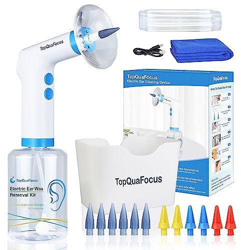 TopQuaFocus Electric Ear Cleaner Earwax Removal Irrigation Tool Earwax Remover Spray Bottle Flushing System for Adults & Kids 500ml Effective Ear Cleaning Kit