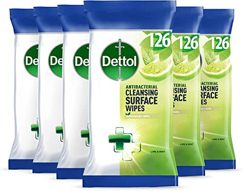 Dettol Antibacterial Biodegradable Disinfectant Wipes, Lime Mint Scent, 6 X 126 Multipack (Total 756), Effective Mould Mildew Remover, Ideal For Home Cleaning