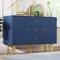 Merax Kommode mit 6 Schubladen, Rattan Sideboard Schubladenschrank aus Holz, Highboard Schubladenkommode mit Metallgriffe, für Schlafzimmer & Wohnräume & Büro (Marineblau, 120 x 40 x 82cm)