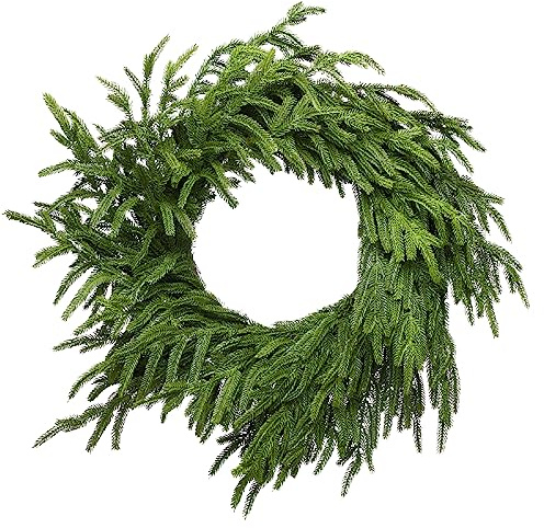 Somikis 24 Inch Christmas Wreaths for Front Door Real Touch Norfolk Pine Wreath for Winter Indoor&Outdoor Porch Windows Wall Home Decor, Realistic Wreath for All Seasons