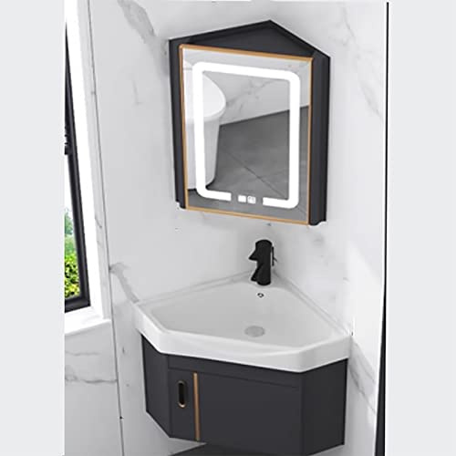 ARHAMS Lavabo de Esquina para Baño, Mueble Baño con Lavabo y Contenedor de Almacenamiento (Color: B-Smart Mirror, Tamaño: 48cm/18.9in)