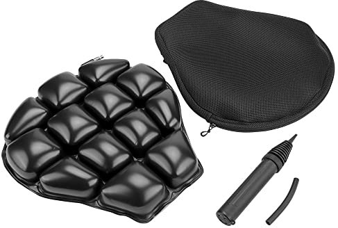 MASO Motorrad-Sitzkissen, schwarz, luftgefülltes Motorrad-Sitzkissen, Motorrad-Sitzpolster mit verstellbaren Riemen und stabiler Schnalle, Motorrad-Sitzpolsterschutz mit waschbarem Bezug