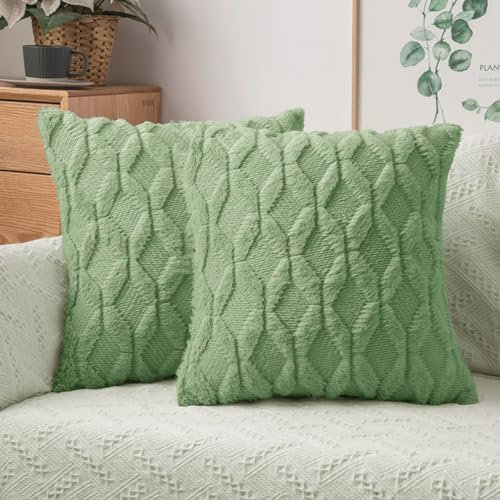 MIULEE Kissenbezüge 2er Set Wolle Sofakissen Sanft Dekokissen Weich Kissenbezug Couchkissen Dekorativ Zierkissenbezug für Sofa Bett Wohnzimmer Schlafzimmer klassischer Style Grün50x50cm