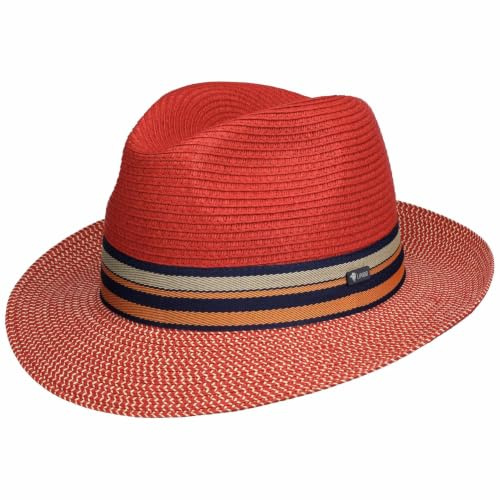 Lipodo Corinaldo Bogart Hat Made in Italy Fedora Paper Straw Colorful Ribbon Men Summer red L (58-59 cm)