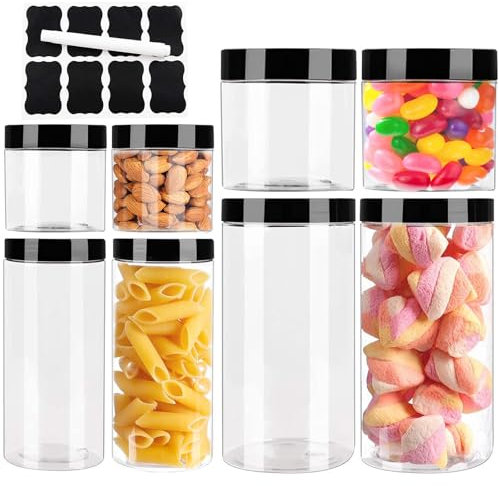 Huanmin Kunststoff Vorratsdosen, Aufbewahrungsbox küche 8PC Vorratsdosen Set (0.2L+0.4L+0.5L+1L) mit Deckel, Aufbewahrungsdosen, Cornflakes Aufbewahrungsbox für Aufbewahrung Müsli Mehl Tee Gewürz