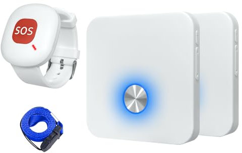 ALEENFOON Allarme domestico Allarmi Personali per Anziani con Pulsante di Chiamata da Polso Allarme, Cercapersone ricaricabile per badante per pazienti, anziani, disabili (1 a 2)