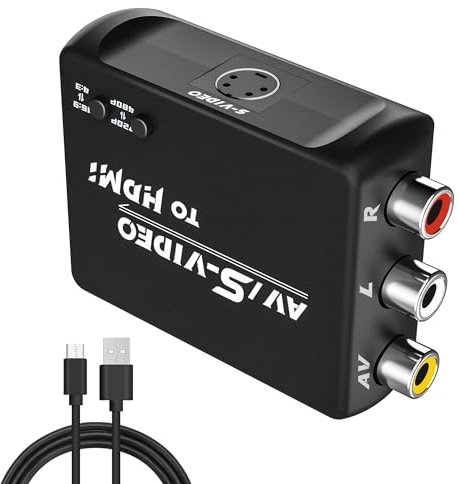 FeiEVER S-Video-zu-HDMI-Konverter, RCA-zu-HDMI-Konverter, unterstützt Auflösung 720P/480 Umschaltung, Bildschirm 4:3/16:9 Umschaltung.