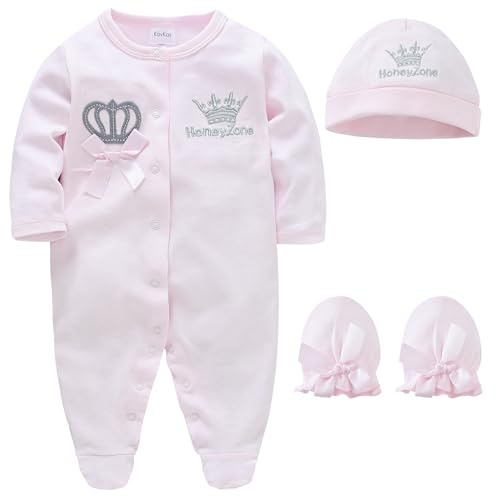 kavkas Baby Cotton One-Piece Footed Romper Long Sleeve Bodysuit Jumpsuit Newborn Sleep n Play Overall Outfit Clothes Pink 6M